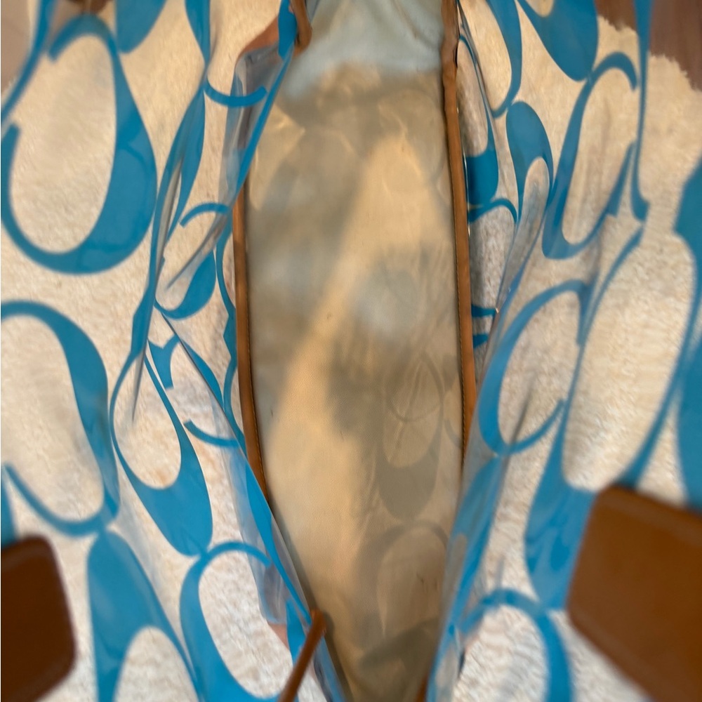 Coach Clear Signature PVC Tote with Blue Print and Tan Leather - Picture 4 of 7